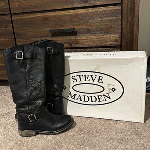 Steve Madden Fairmont Black Leather Women’s Boots, 8